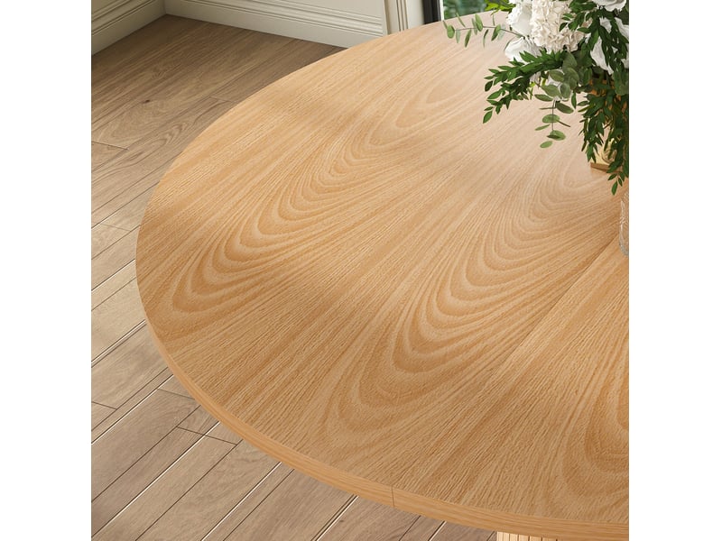  Table à manger ronde 110x110x75 cm en mdf plaqué chêne, style moderne  - Conforama E