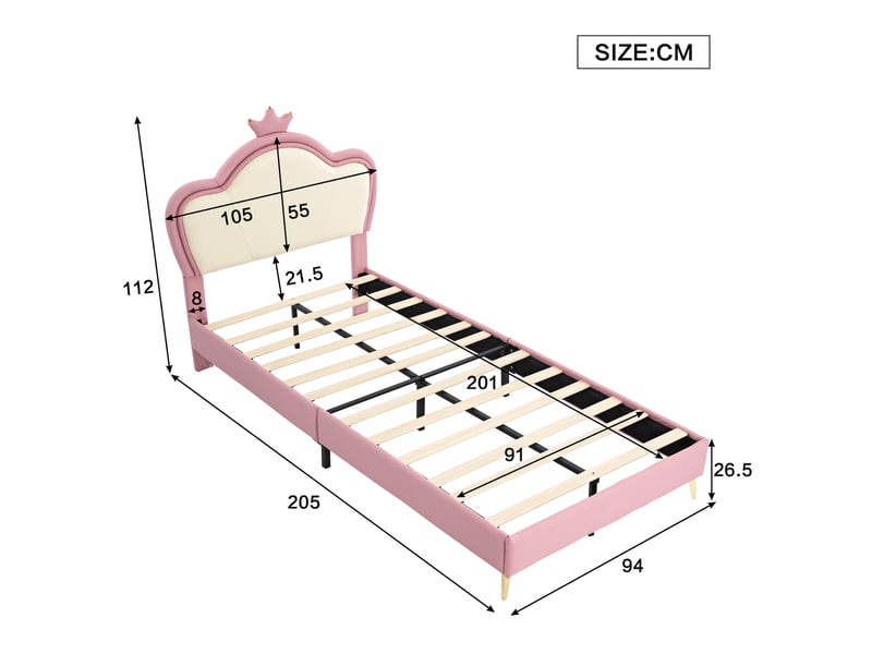  Lit simple rembourré 90x200cm coloris rose lit enfant rose - Conforama C