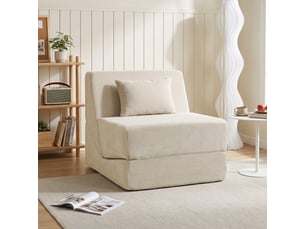 Canapé-lit pliant 3 en 1, chauffeuse 1 place convertible en chenille, compressé sans montage, coussin et dossier, beige