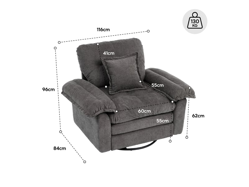  Fauteuil pivotant 360° 1 place noir en tissu, coussin de soutien et assise généreuse pour lire chez vous  - Conforama C