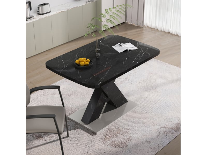  Table à manger rectangulaire, 120-160x80x76,5 cm, extensible, repas, salle à manger, design moderne, mdf, coloris noir  - Conforama D