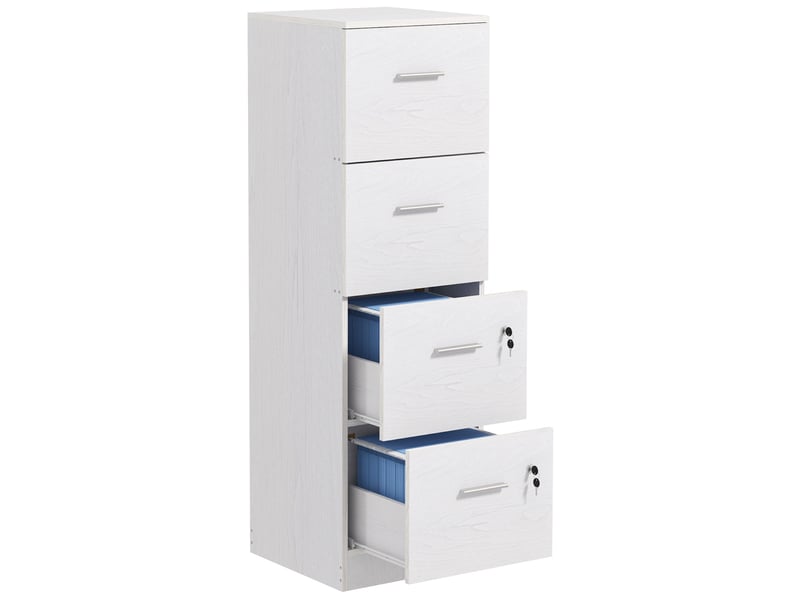  Armoire de bureau à 4 tiroirs avec 2 serrures et porte-documents, en bois, 40 x 42 x 130,8 cm, blanche  - Conforama A