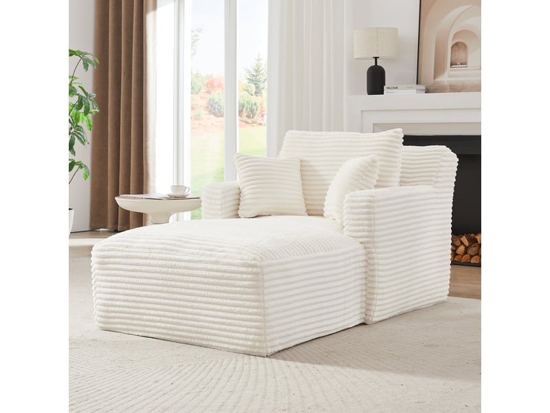 Méridienne canapé salon moderne en tissu côtelé couleur crème confortable et élégant - Conforama E