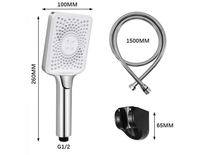  Zmh poignée de douche avec tuyau de 1,5 m, tête de douche carrée nickelée, économie d'eau pour salle de bain  - Conforama C