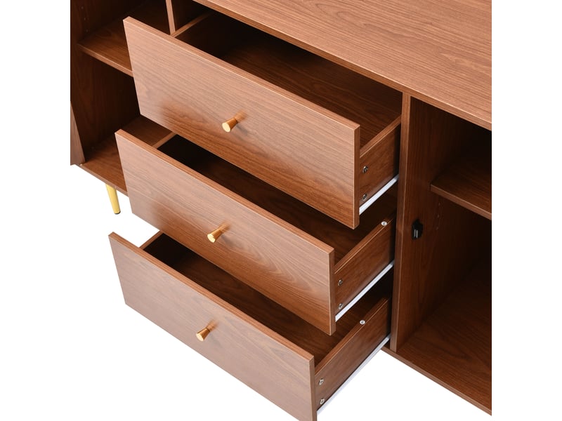  Buffet 150 cm aspect noyer et rotin avec 2 portes et 3 tiroirs IKSETERA TRADING LTD - Conforama E