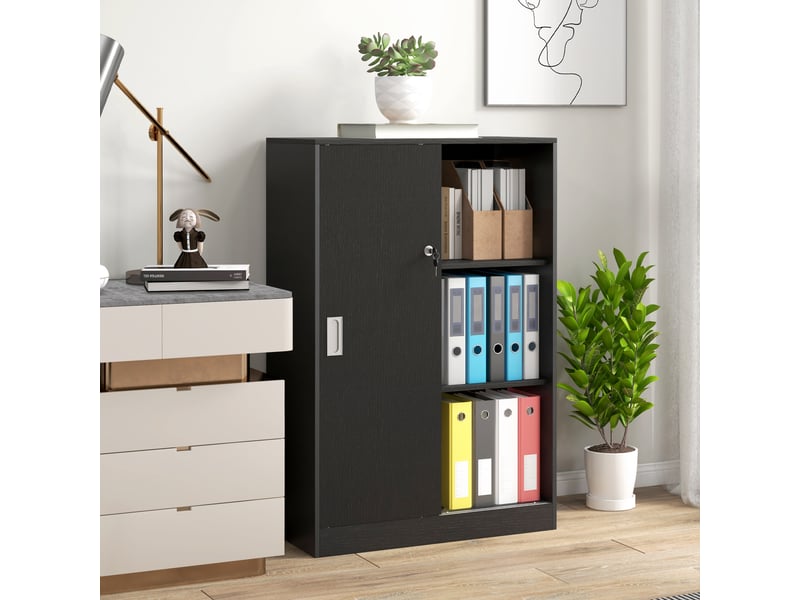  Armoire de bureau à 3 étagères avec 2 serrures de sécurité et portes coulissantes, 80 x 40 x 120 cm, noire  - Conforama C