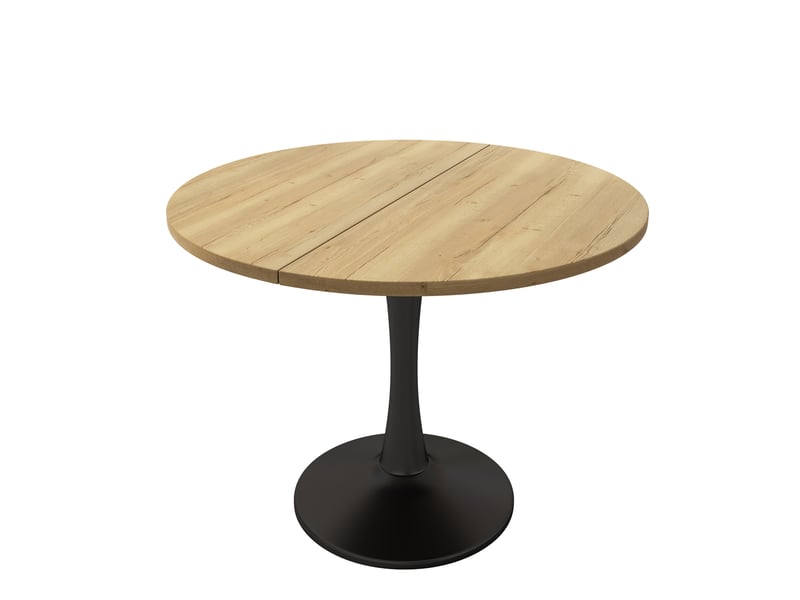 Table extensible ovale 100 à 140 x 100 cm chêne clair et noir, mdf et métal, repas et pauses café - Conforama D