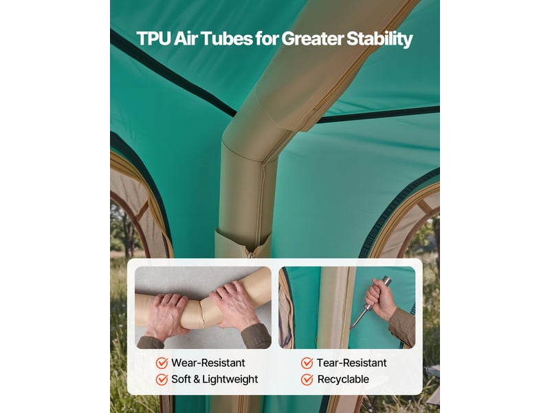  Vevor tente gonflable 4–6 personnes, pompe rechargeable intégrée, tubes d'air tpu, 4 grandes fenêtres en maille, sac de transport, vert 121264 - Conforama E