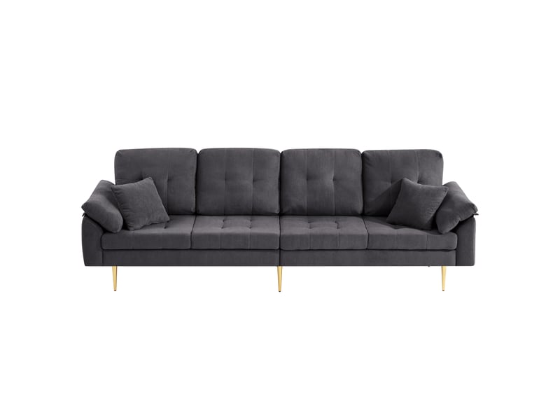 Canapé 4 places modenvie en velours côtelé avec pouf modulable, 250 cm, gris foncé - Conforama A