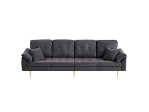 Canapé 4 places modenvie en velours côtelé avec pouf modulable, 250 cm, gris foncé