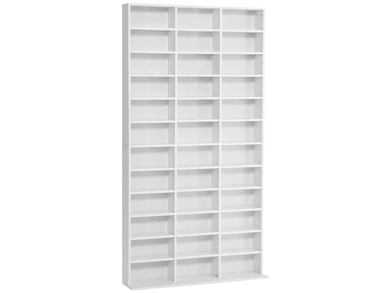  Bibliothèque cd en bois à 3 colonnes et 12 étagères réglables, 102 x 23,5 x 195 cm, blanche  - Conforama A