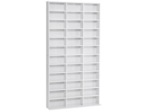 Bibliothèque cd en bois à 3 colonnes et 12 étagères réglables, 102 x 23,5 x 195 cm, blanche
