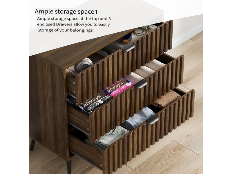  Commode en bois à 3 tiroirs, meuble de rangement moderne, finition noyer, 80 x 38 x 78 cm  - Conforama D