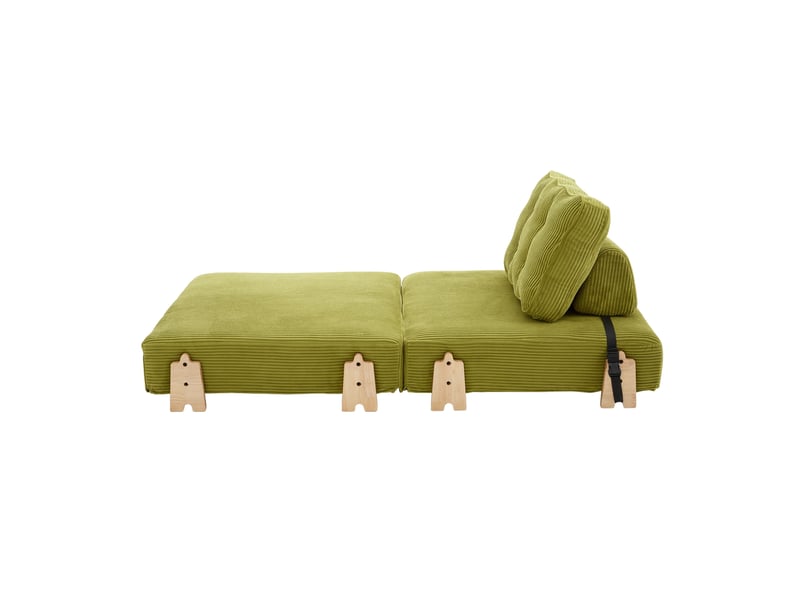  Fauteuil convertible scandinave vert en velours côtelé, pieds en bois  - Conforama E