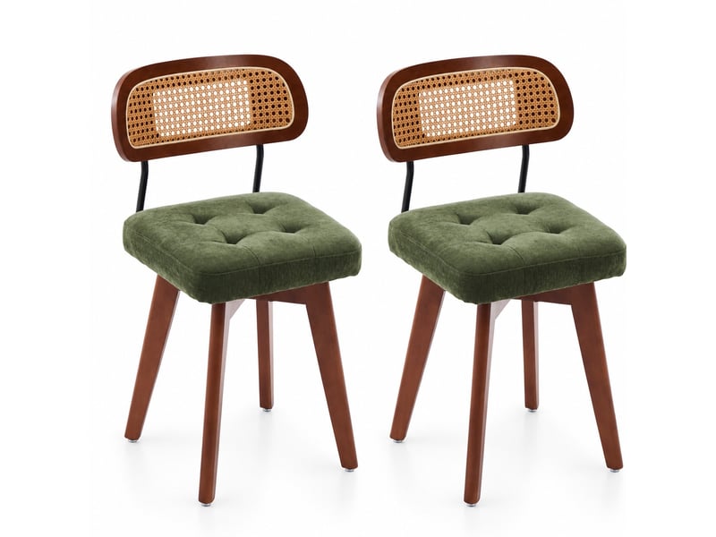 Lot de 2 chaises pivotantes 360° rotin et chenille verte, h77 cm Fay Lum - Conforama A