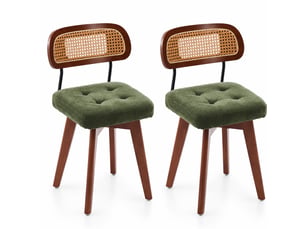 Lot de 2 chaises pivotantes 360° rotin et chenille verte, h77 cm