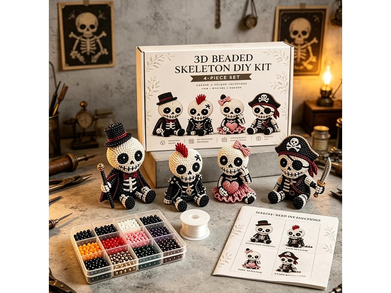  Kit diy squelette halloween 3d en perles, ornement décoratif à fabriquer, loisirs créatifs pour enfants ados et adultes, crânes  - Conforama C