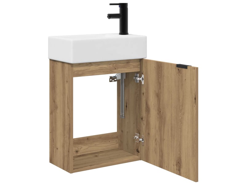  Meuble de rangement salle de bain avec robinet chêne artisanal shl9705  - Conforama D
