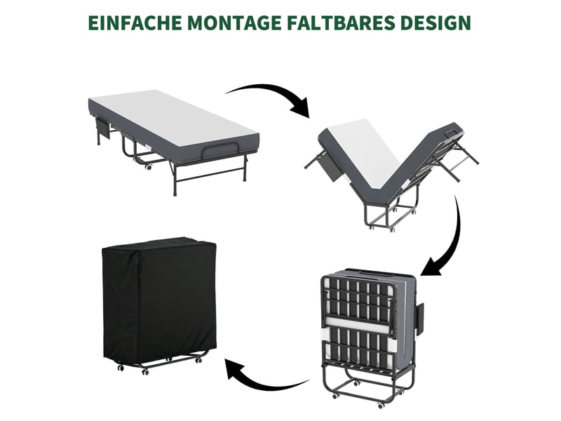  Lit simple 80x190 cm pliant en métal noir  - Conforama C