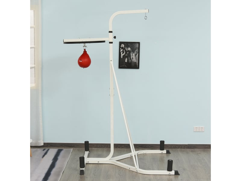 Support pour sac de frappe sur pieds autoportant 2 en 1 avec poire de vitesse 156 x 115 x 224 cm blanc - Conforama D