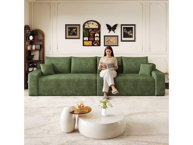  Canapé droit modulaire 302 cm sans structure ni montage, canapé-lit en mousse et velours côtelé doux, style moderne minimaliste pour salon, vert OPULERANE TRADING LTD - Conforama B