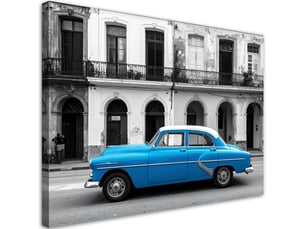 Tableaux, voiture vintage bleue garée dans une rue de la havane cuba 120x80