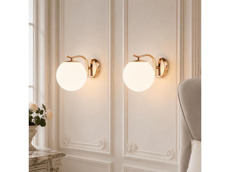  Applique murale lot de 2 led verre opalin doré 10w 3000k, design moderne pour salon chambre couloir  - Conforama E