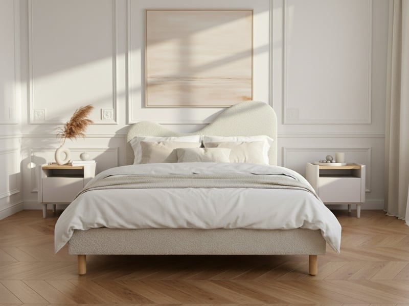  Bobochic lit celina tissu bouclette avec lattes massives beige 140x190 CELINA - Conforama D