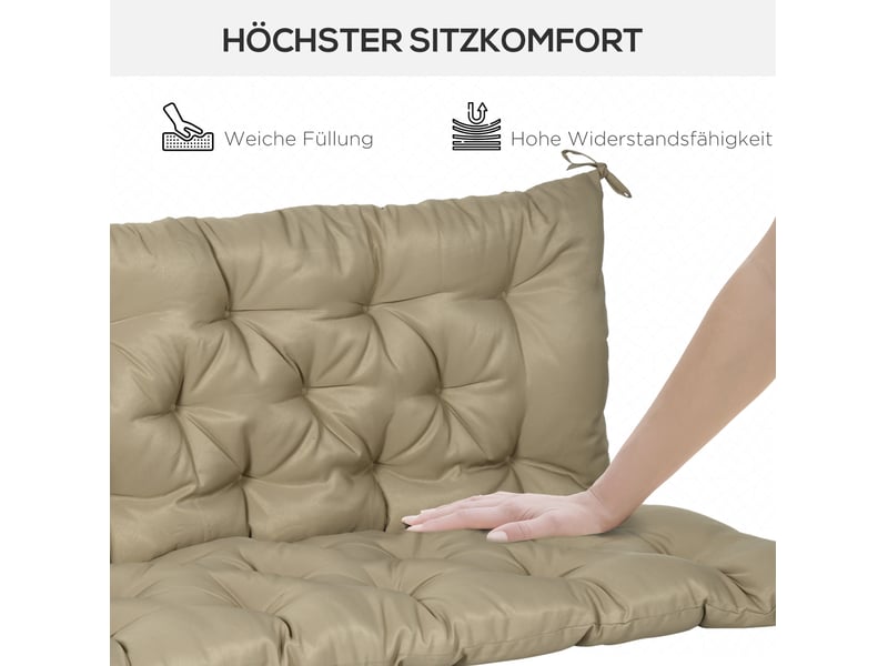  Coussin de banc 3 places 150 x 98 x 8 cm – kaki – dossier intégré et 6 liens de fixation intérieur extérieur  - Conforama D