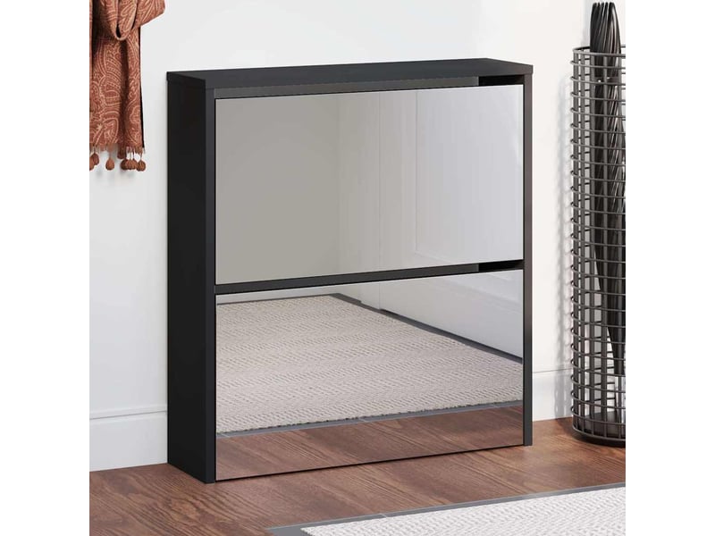  Meuble à chaussure | armoire à chaussures avec miroir à 2 niveaux noir 63x17x67 cm  - Conforama B