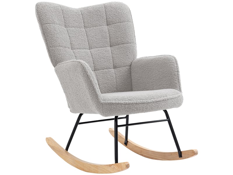  Fauteuil à bascule capitonné en bois et acier, revêtement en bouclé, 71 x 98 x 101 cm, gris  - Conforama B