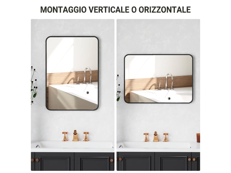  Miroir de salle de bain avec cadre en métal et crochet, 50 x 2,5 x 70 cm, noir  - Conforama E