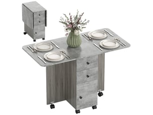 Table de cuisine pliable table à manger pliante 2 plateaux rabattables gris - avec 2 tiroirs 1 placard et 1 étagère de rangement 120 x 60 x 76,5 cm