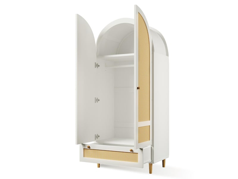  Armoire 1 penderie et 1 tiroir en mdf et rotin blanc 80 x 50 x 180 cm  - Conforama B