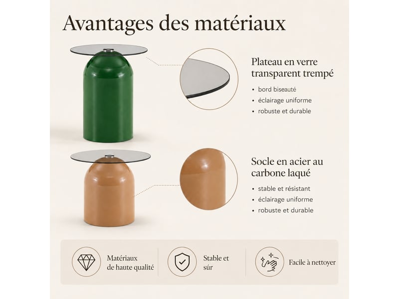 Lot de 2 tables basses gigognes, plateau en verre trempé gris et base en acier au carbone brillant, design rétro en forme de cloche. - Conforama E
