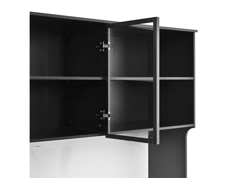  Vitrine buffet 120x40x180cm grand rangement multi-niveaux mdf noir blanc surface marbre optique élégante design contemporain  - Conforama W