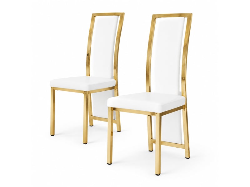  Lot de 2 chaises de salle à manger,44x42,7x109 cm,similicuir et métal doré,blanc  - Conforama A