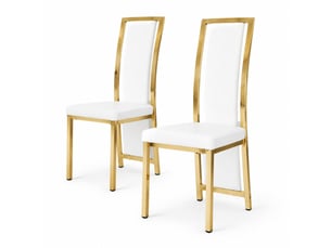 Lot de 2 chaises de salle à manger,44x42,7x109 cm,similicuir et métal doré,blanc