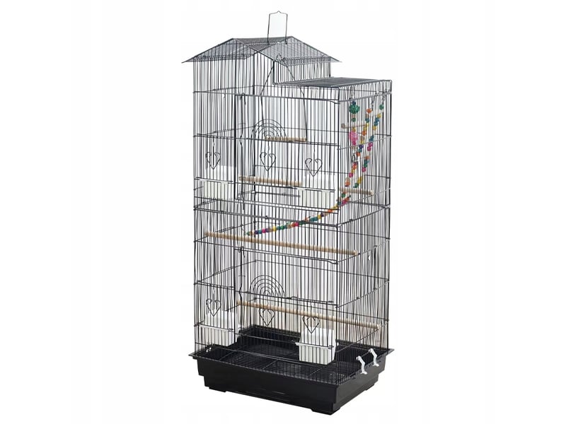  Grande cage-volière sur roulettes pour perroquets, canaris et oiseaux exotiques, en métal  - Conforama C