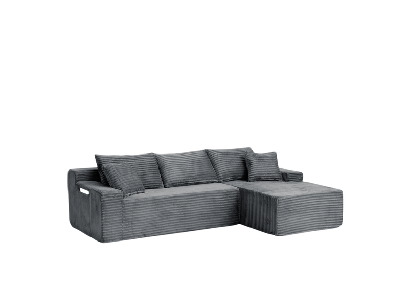  Canapé d’angle modulable droit  compressé 4 places en mousse et velours côtelé couleur gris, style moderne  - Conforama A