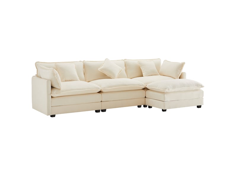 Canapé d'angle modenvie 3 places en chenille beige avec pouf mobile 283 x 147 x 84 cm - Conforama A