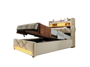 Lit coffre 90x200 cm <strong></strong>  <strong></strong> coloris beige