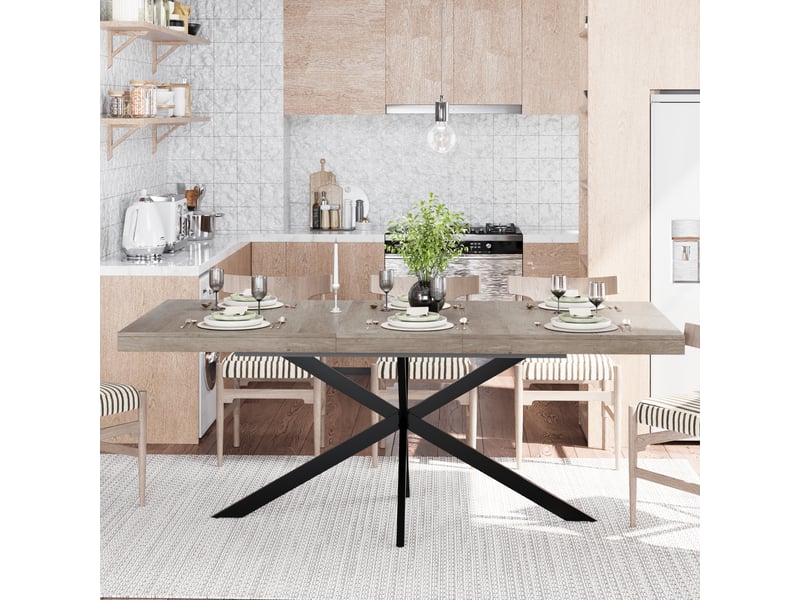  Table à manger extensible 140 à 180 cm, rangement caché, style rétro, gris  - Conforama B