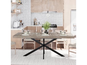 Table à manger extensible 140 à 180 cm, rangement caché, style rétro, gris