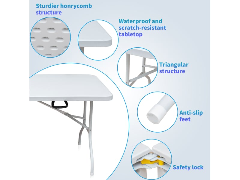  Table pliante extérieure 180,34 x 73,66 cm – blanche – pliable, portable et résistante à la rouille  - Conforama D