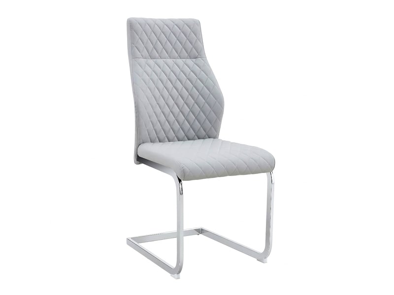  Lot de 2 chaises de salle à manger gris clair en cuir pu avec pieds en métal argenté et haut dossier 100cm  - Conforama A