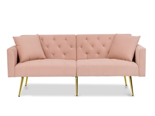 Canapé convertible 2 places avec dossier réglable 3 positions, 2 coussins et couchage d'appoint en velours rose