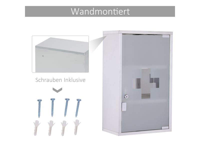  Armoire à pharmacie murale en acier inoxydable, verrouillable, 3 compartiments, 30 x 18 x 50 cm  - Conforama W