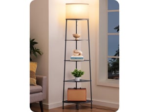 Lampadaire sur pied avec étagères 169,5 cm abat-jour cylindrique en lin noir e27 led blanc chaud 2700k