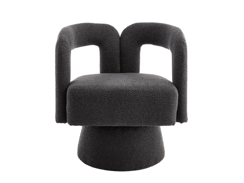  Fauteuil pivotant 360° 67x55x74 cm rembourrage épais confort accoudoirs enveloppant base métal bouclé gris foncé  - Conforama A